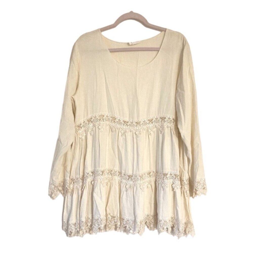 Rona Vintage Hippie Flowy Mini Dress Off White Lace Boho